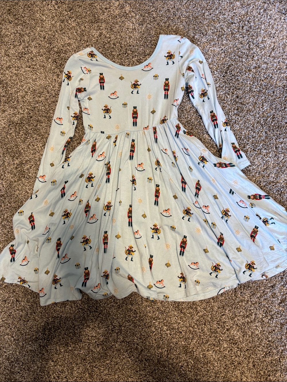 Kyte BABY Light Blue Nutcracker Print Long Sleeve Twirl Dress